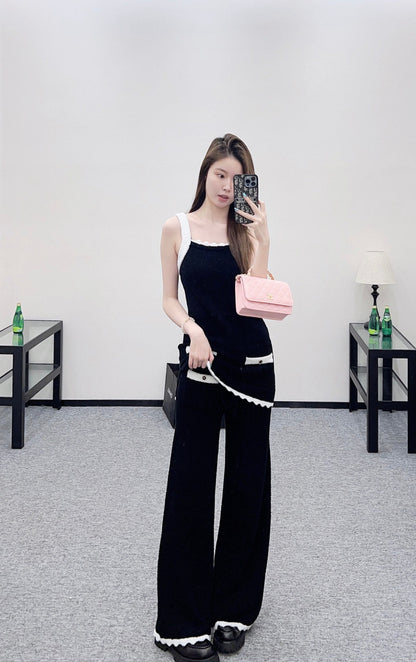 Color blocking knitted camisole skirt