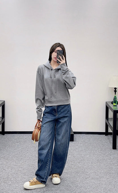 Hooded drawstring short hoodie