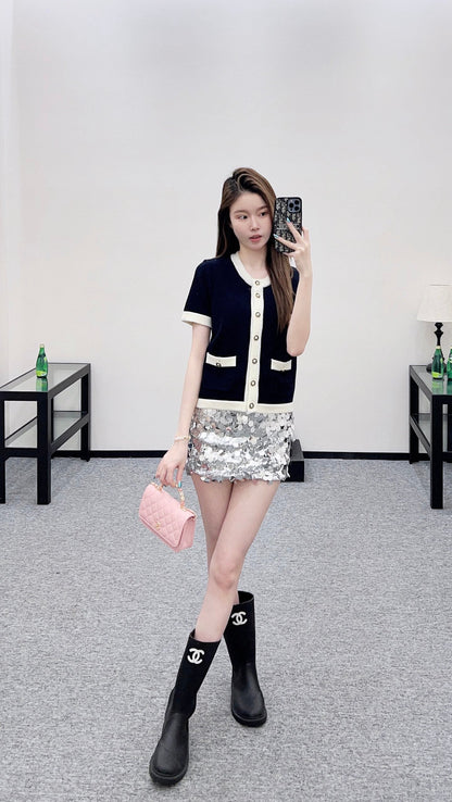 Color blocking edging short sleeved shirt