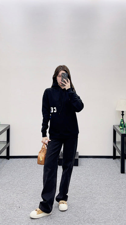 Printed Logo Drawstring Hooded Sweatshirt