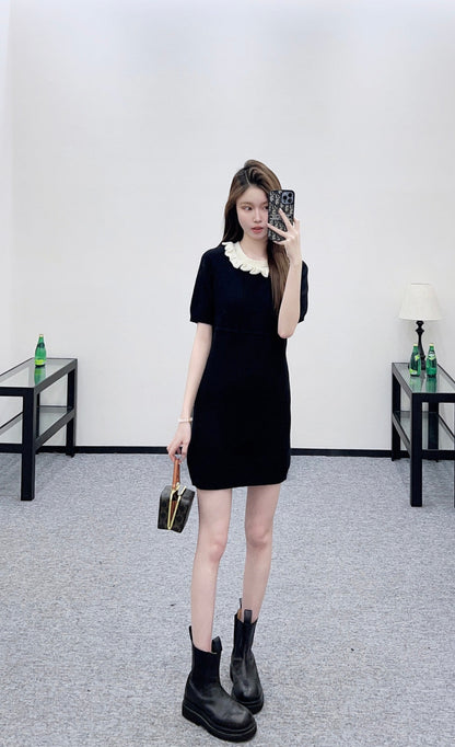 3D Color-Blocked Ruffled Lace Dress