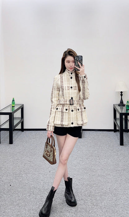 Stand Collar Belted Coat
