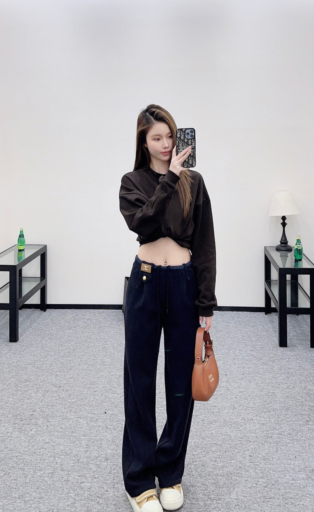 Fleece Drawstring Leather Tag Pants
