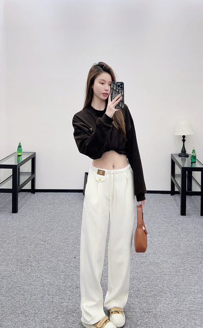 Fleece Drawstring Leather Tag Pants