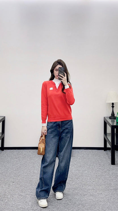 Color-blocked faux two-piece sweater