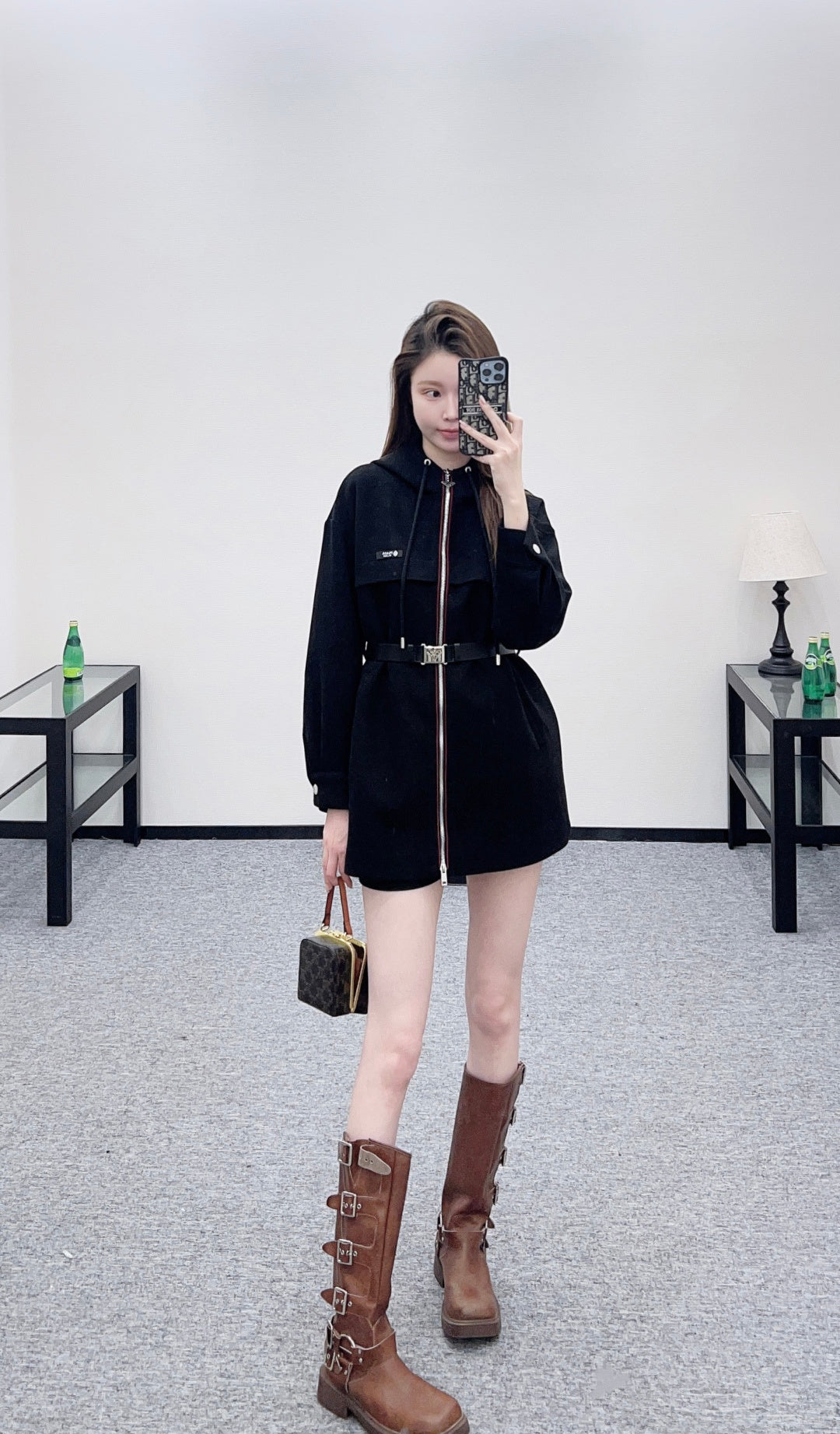 Hooded Belted Mid-Length Coat