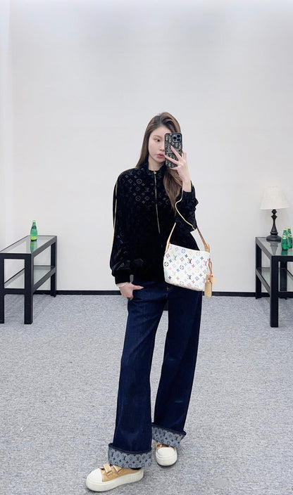 Embossed Velvet Baseball Jacket