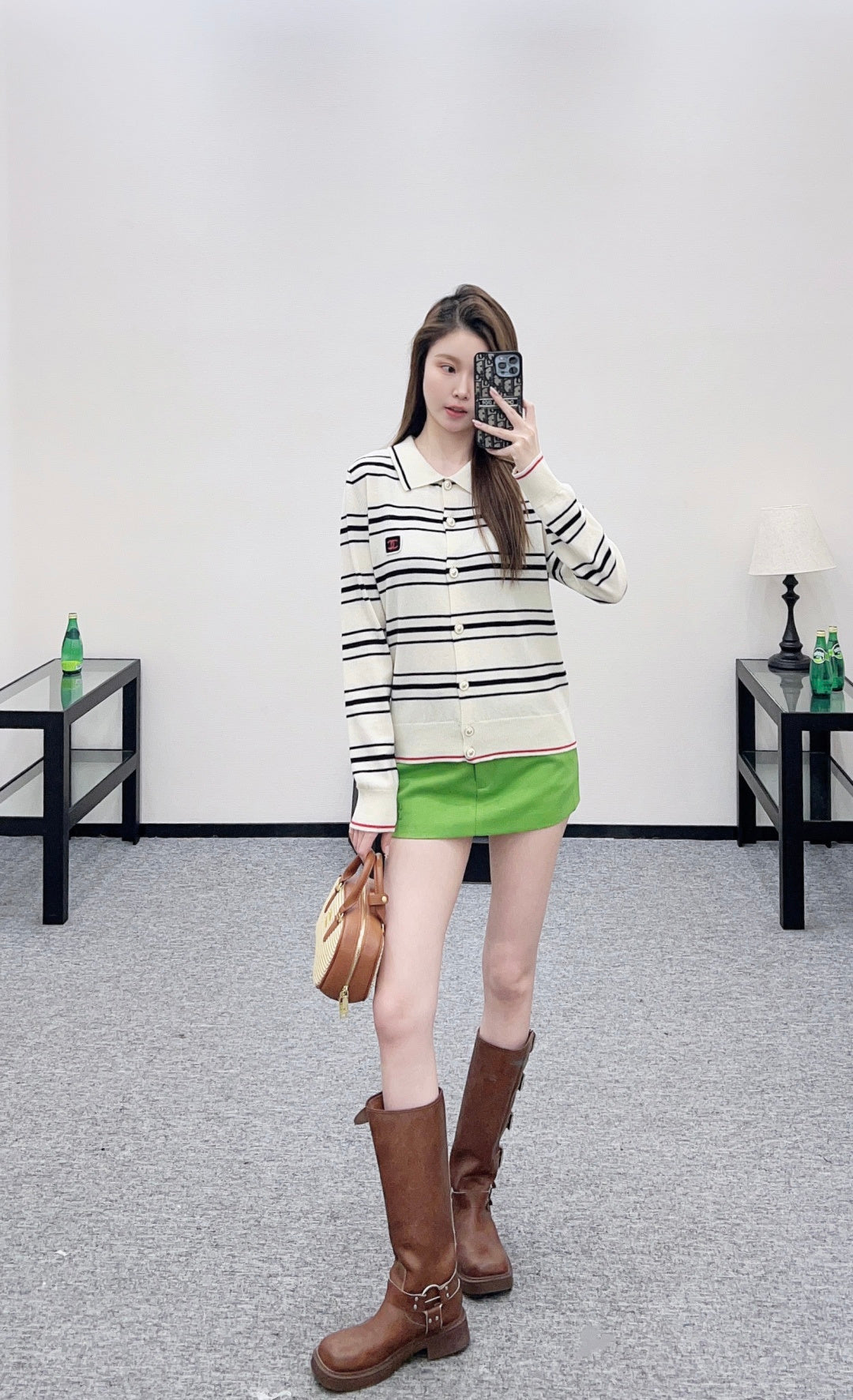 Striped Collared Knit Cardigan