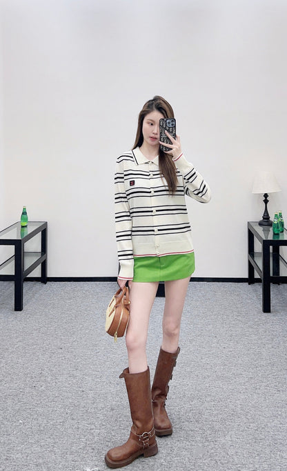 Striped Collared Knit Cardigan