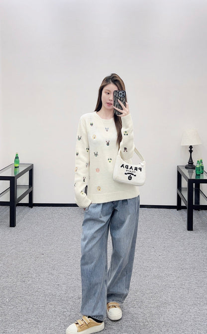 Embroidered Cartoon Knit Sweater