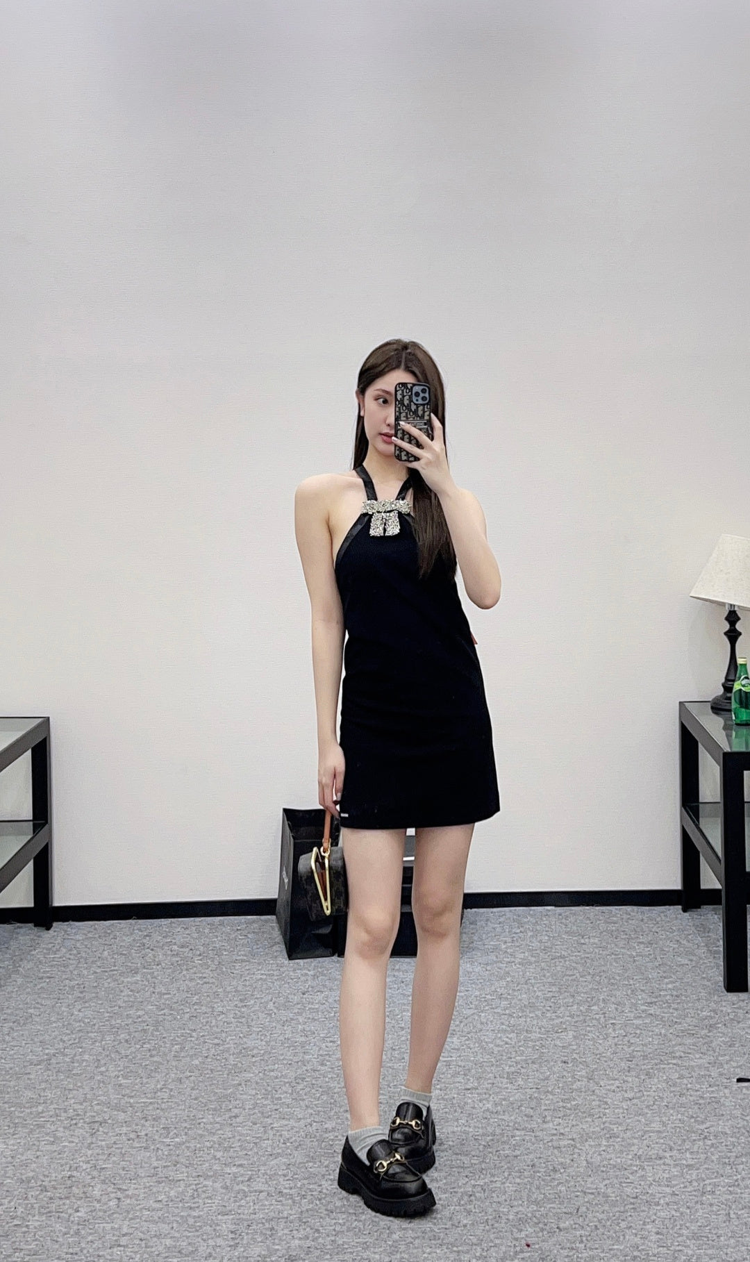 Rhinestone Halter Neck Dress