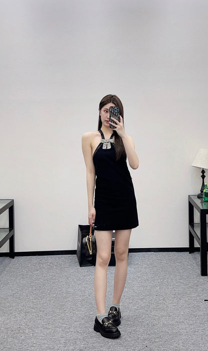 Rhinestone Halter Neck Dress