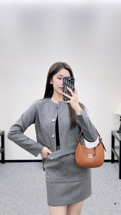 Scarf, Wool Coat, and Skirt Set