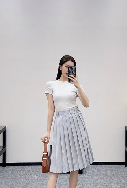 Striped Midi Pleated Skirt