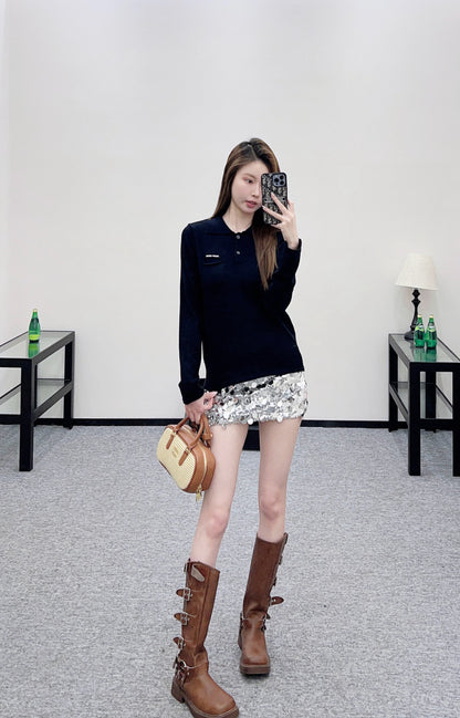 Long-sleeved collared top