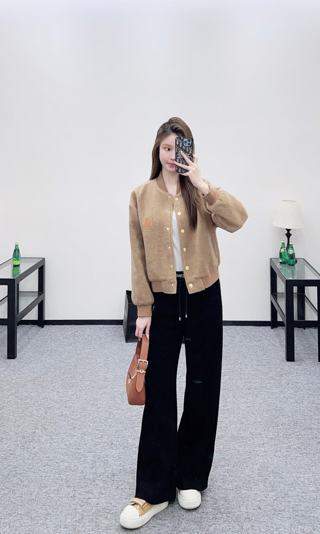 Short-pile Leather Label Casual Jacket