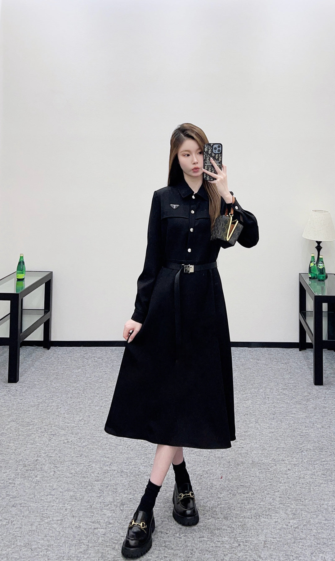 Located Shirt Dress with Belt
