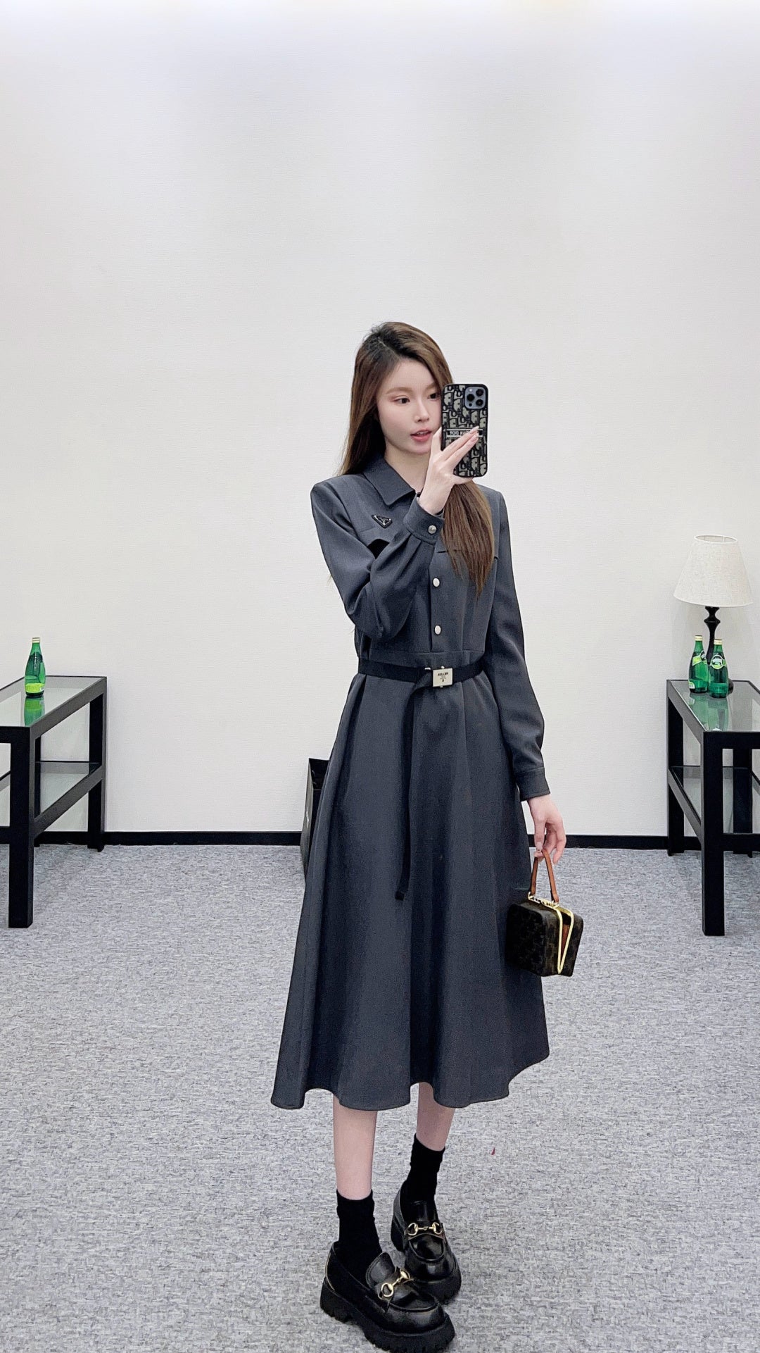 Located Shirt Dress with Belt