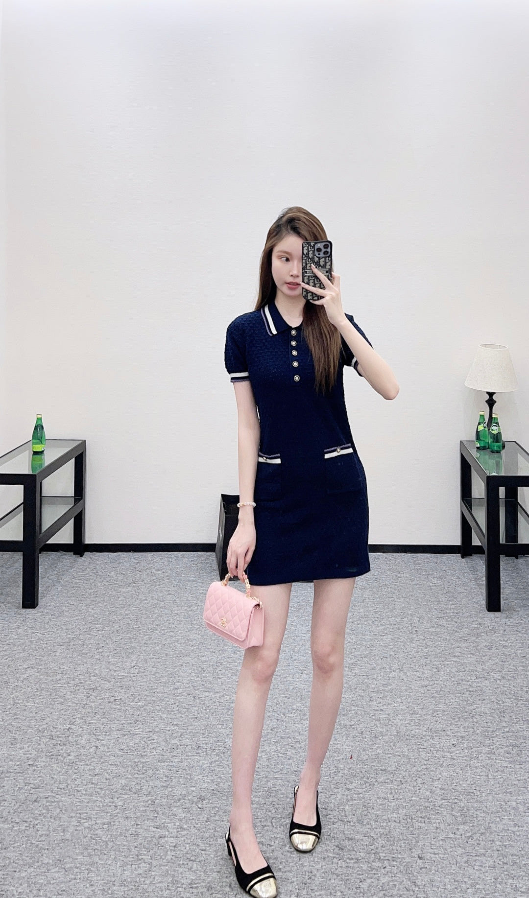 Collared Knit Short-Sleeve Dress