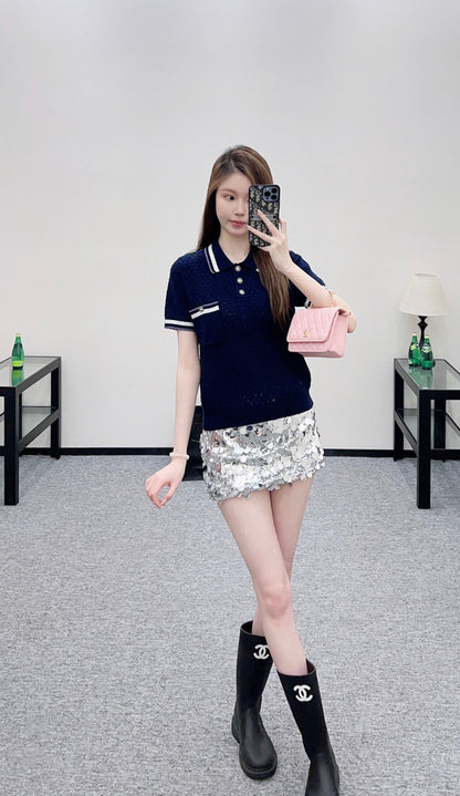Collared Knit Short-Sleeve T-Shirt