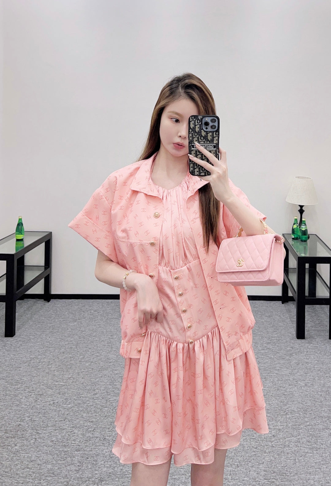 Printed Stand Collar Short-Sleeve Shirt