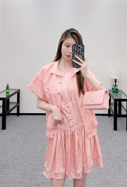 Printed Stand Collar Short-Sleeve Shirt