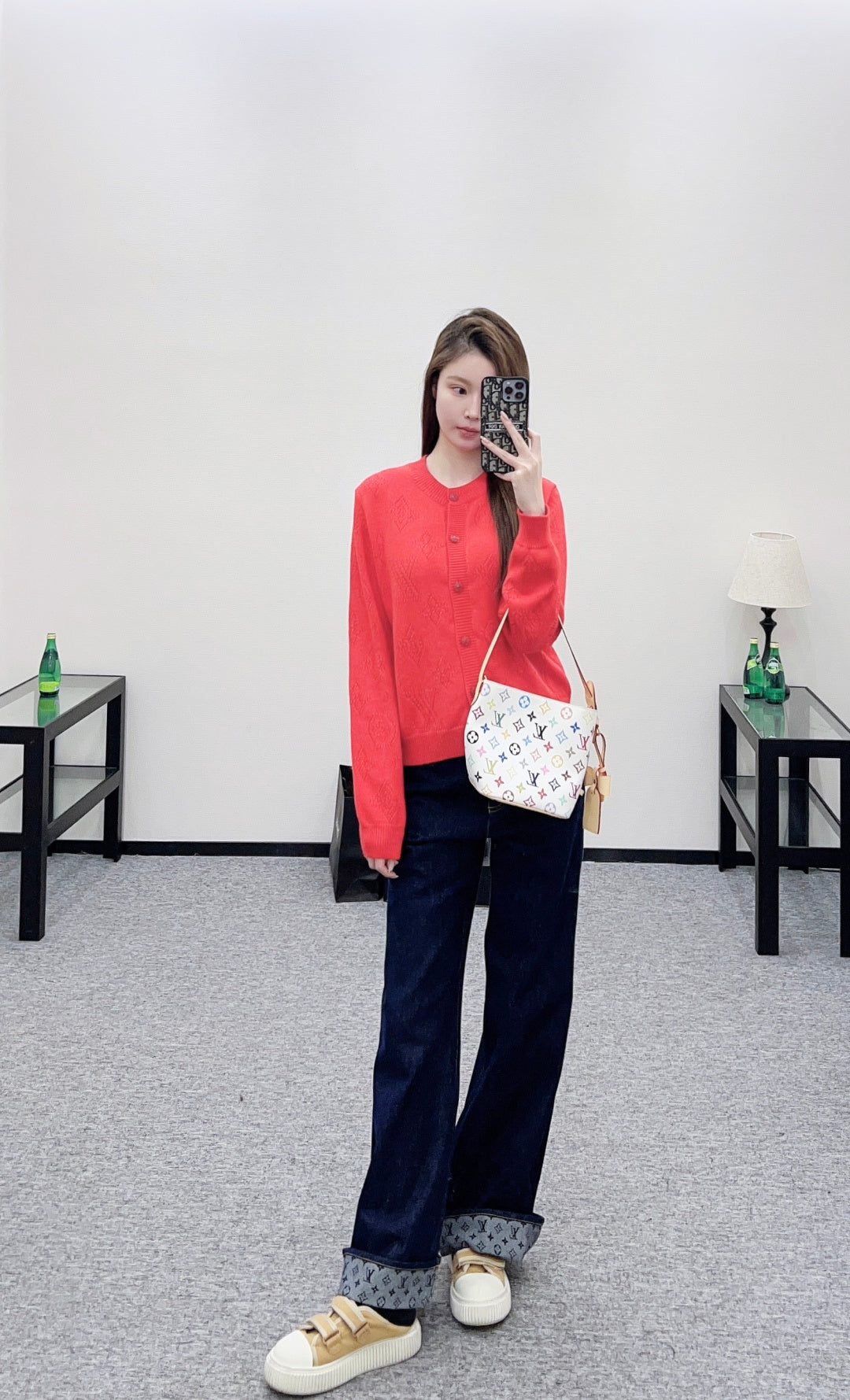 Jacquard Openwork Logo Cardigan