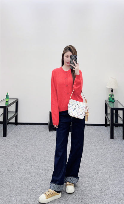 Jacquard Openwork Logo Cardigan