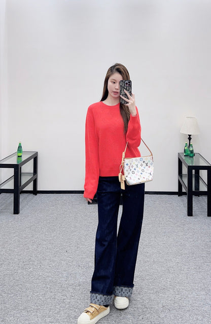 Jacquard Openwork Logo Sweater