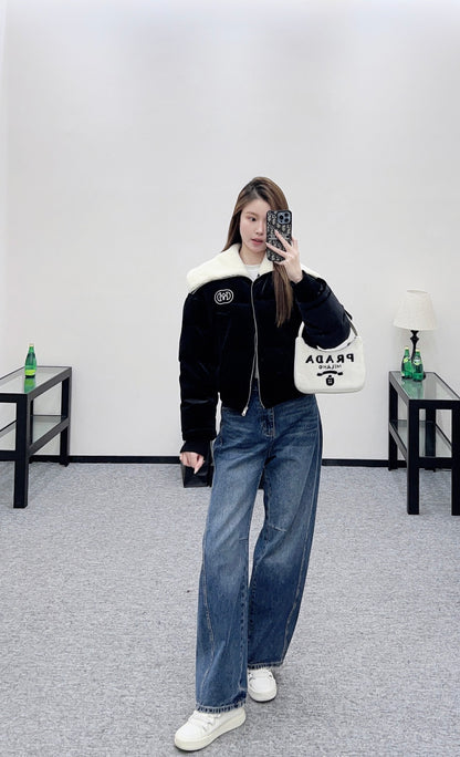 Velvet Teddy Bear Collar Down Jacket