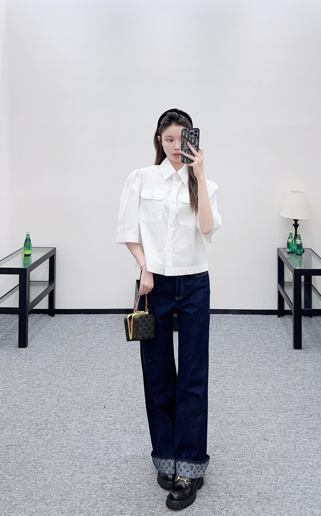 Collared Pocket Mid-Sleeve Shirt