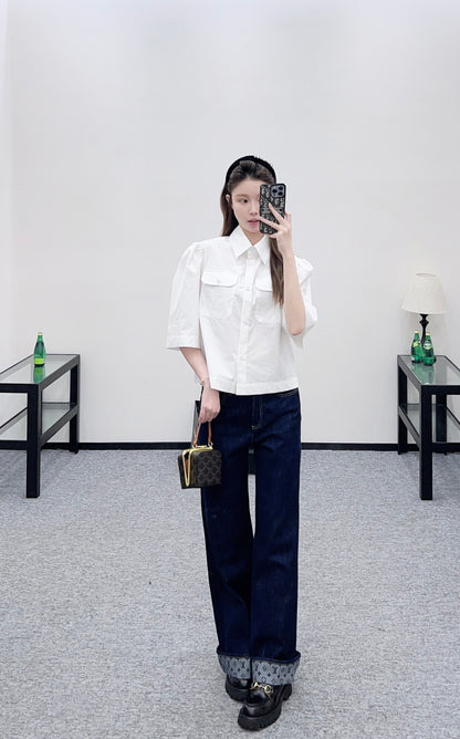 Collared Pocket Mid-Sleeve Shirt