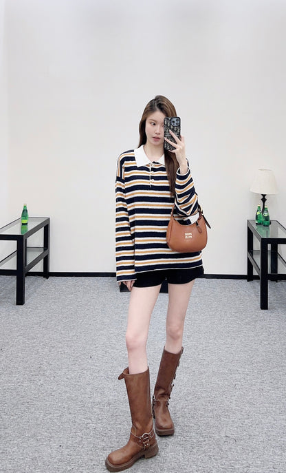 Knitted Striped Long-Sleeve Shirt
