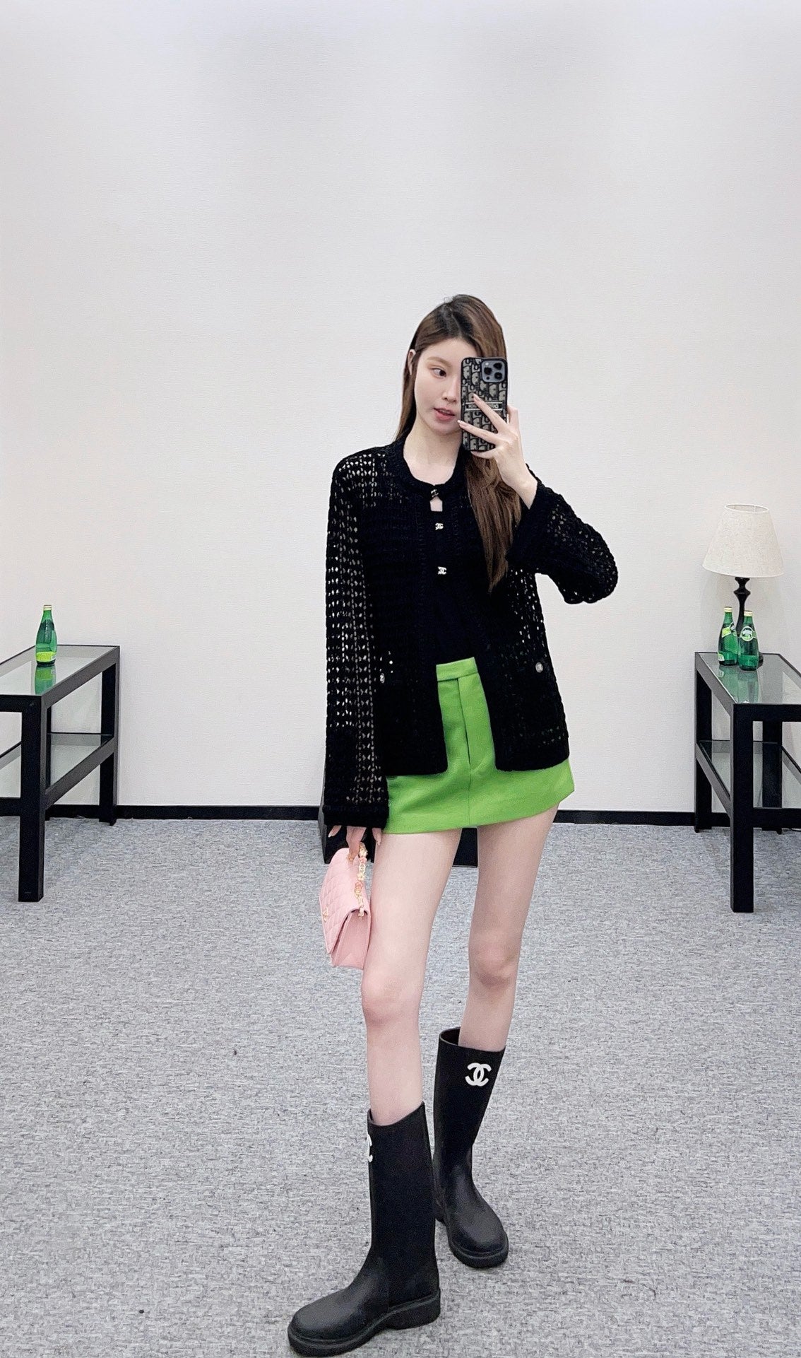 Openwork Crew Neck Cardigan