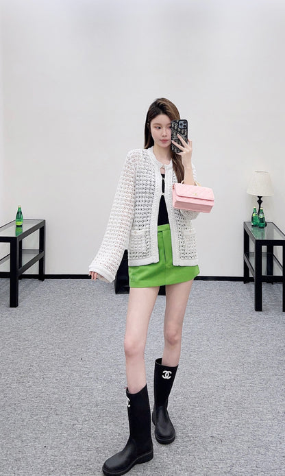 Openwork Crew Neck Cardigan