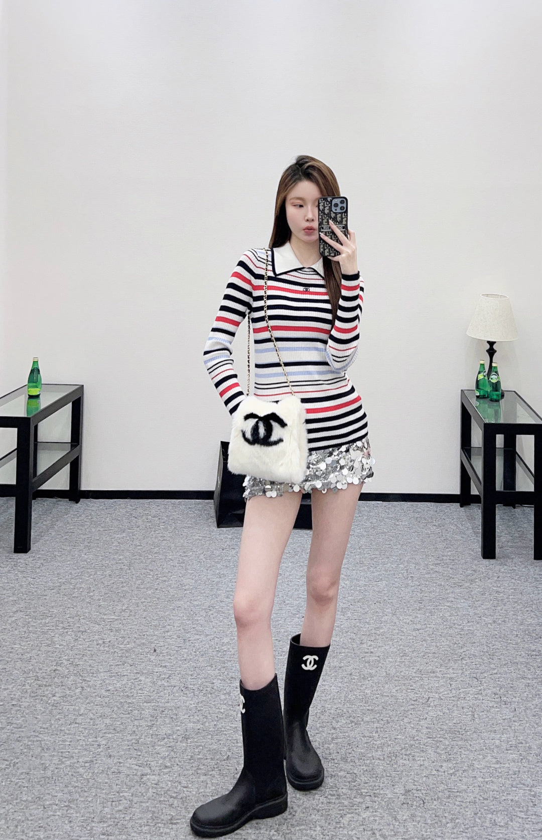 Striped Collared Long-Sleeve Top
