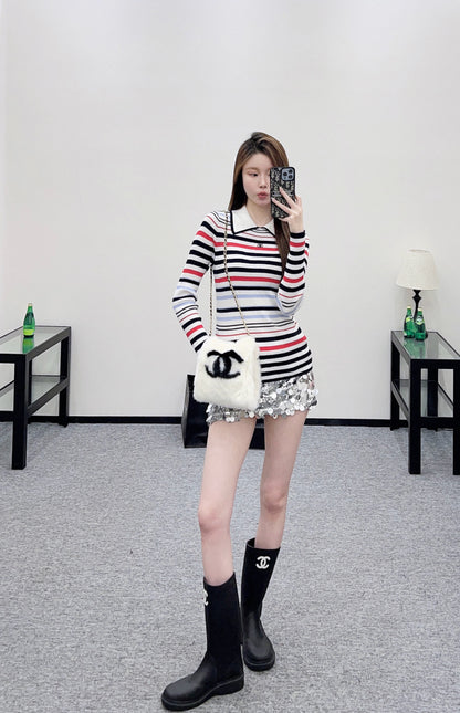 Striped Collared Long-Sleeve Top