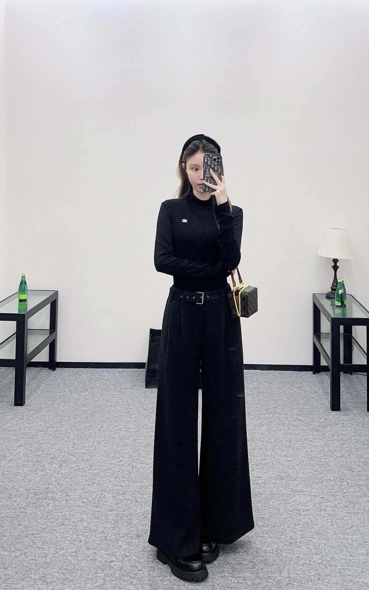 Woolen Belt Wide-Leg Trousers