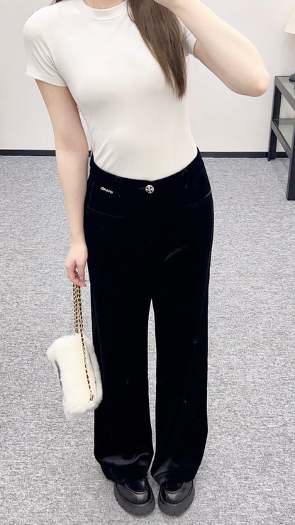 Velvet Wide-Leg Trousers