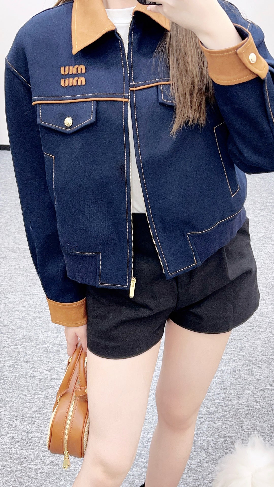 Suede Collar Zip-Up Jacket