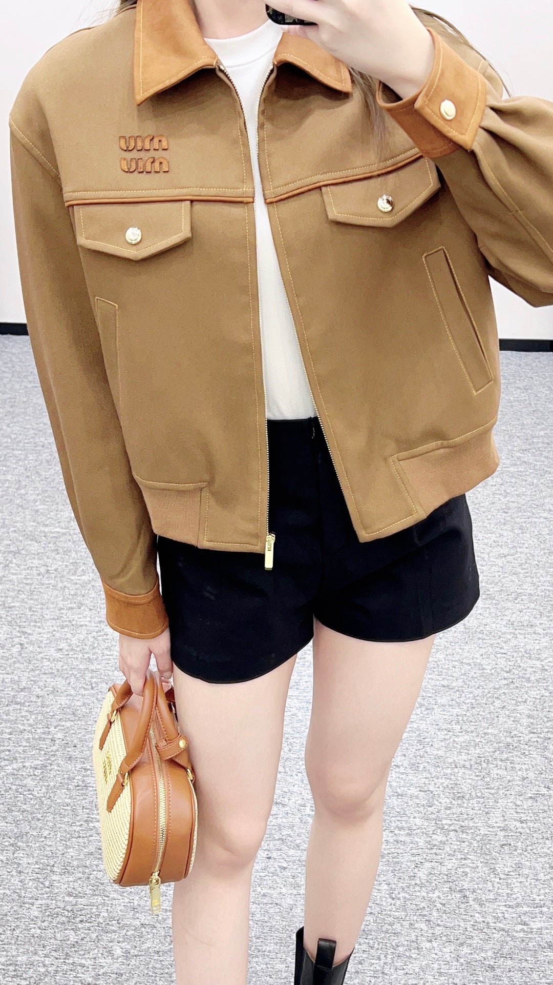 Suede Collar Zip-Up Jacket