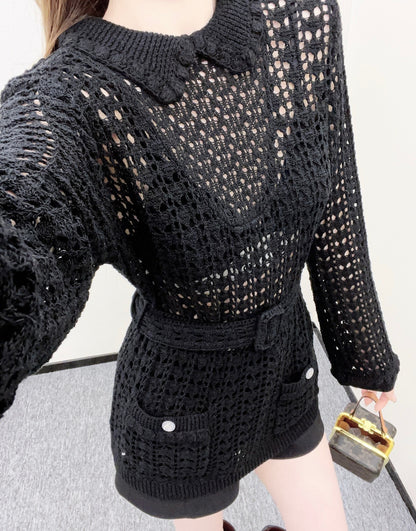 Collared Waist-Defining Sweater Cover-Up