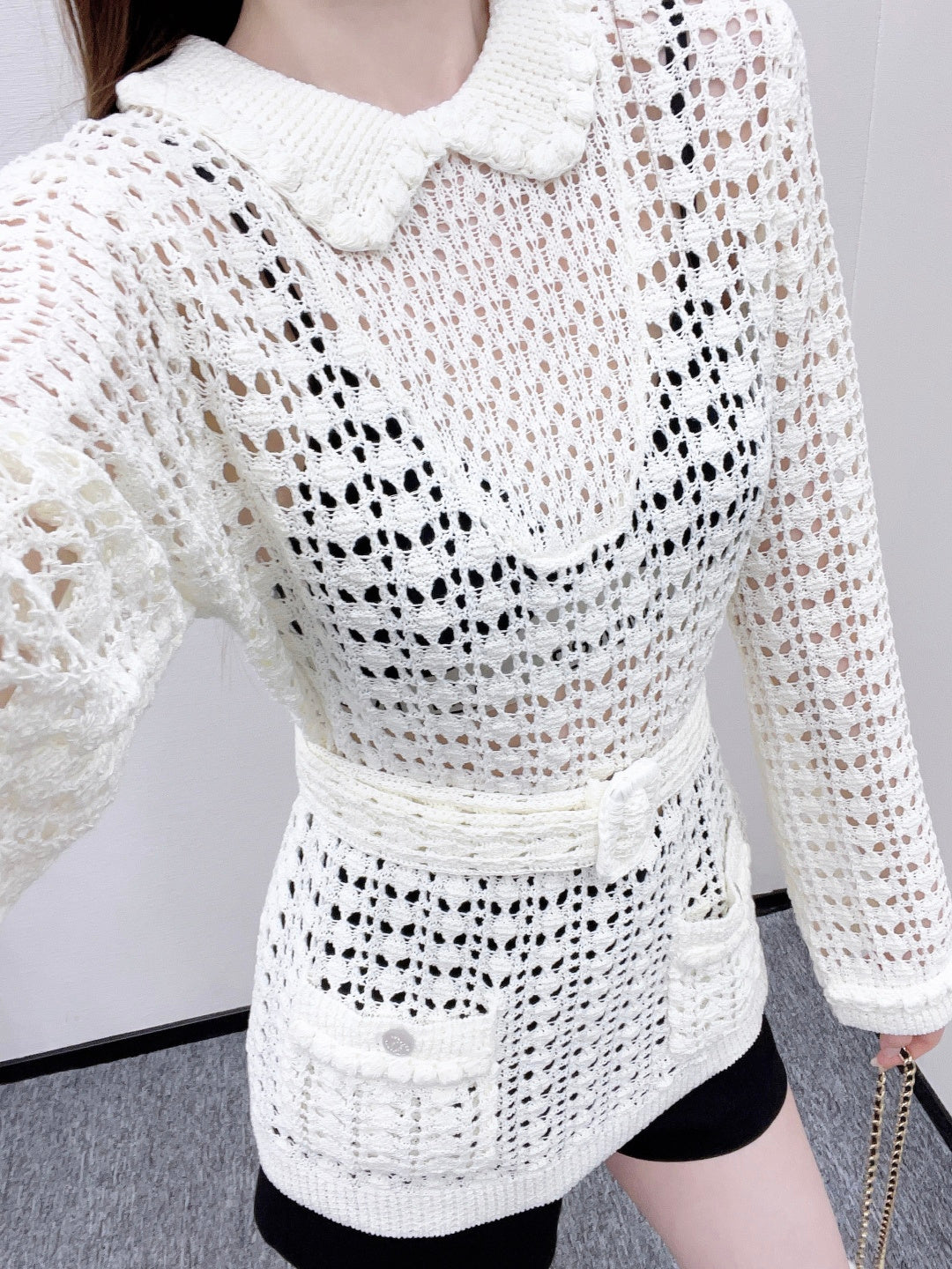 Collared Waist-Defining Sweater Cover-Up