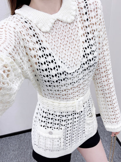 Collared Waist-Defining Sweater Cover-Up