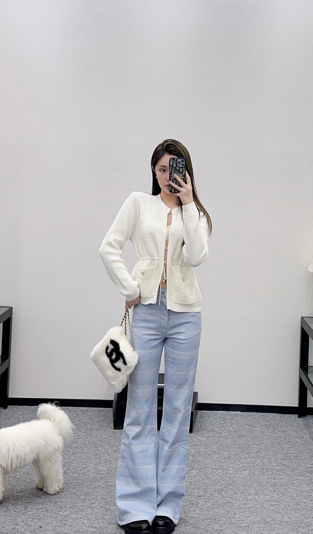 Laser-Dyed Striped Flared Jeans
