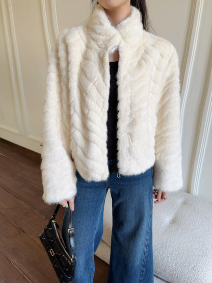 Eco-friendly Mink Cashmere Stand Collar Coat