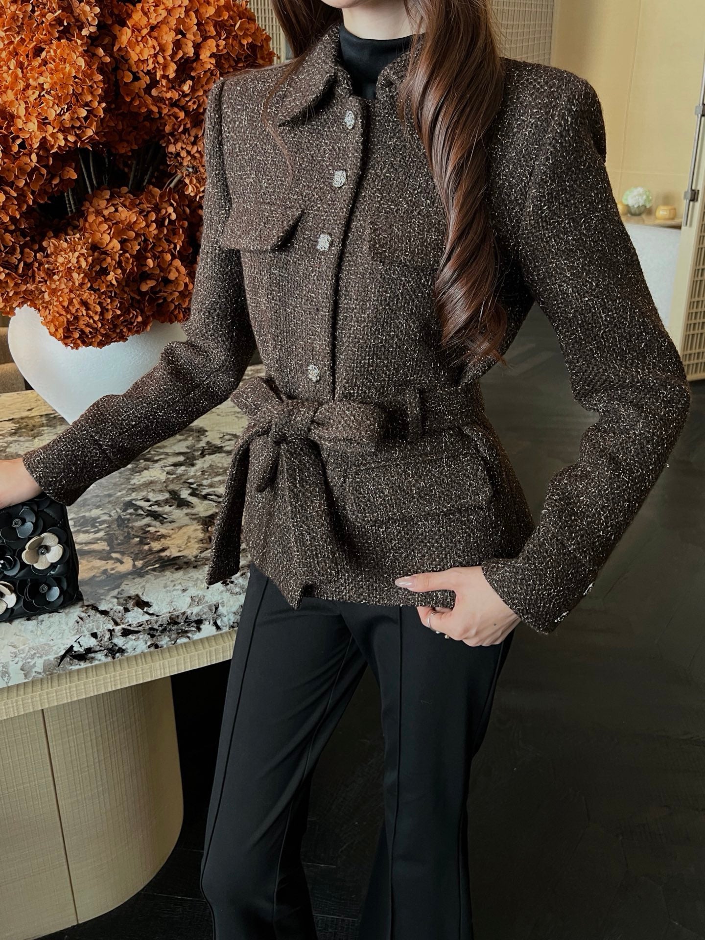 Woven Tweed Coat
