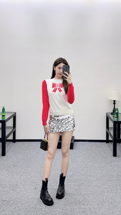 Raglan Long-Sleeve Sweater with Bow