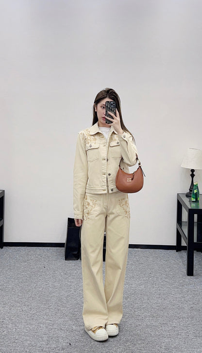 Embroidered Denim Pants