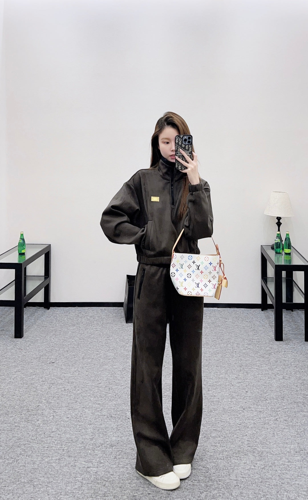 Half-Open Sweatshirt and Pants Set